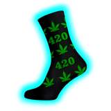 Long Socks Size 40-45 Black 420 Green Leaves