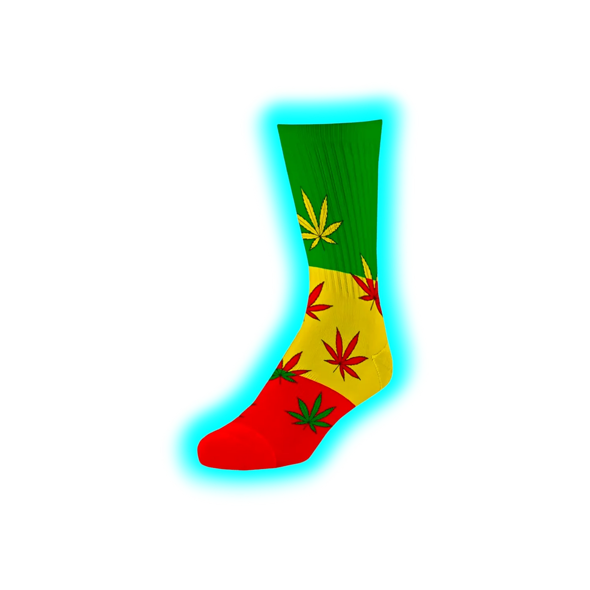 Long Socks Size 40-45 Rasta Colour Leaves