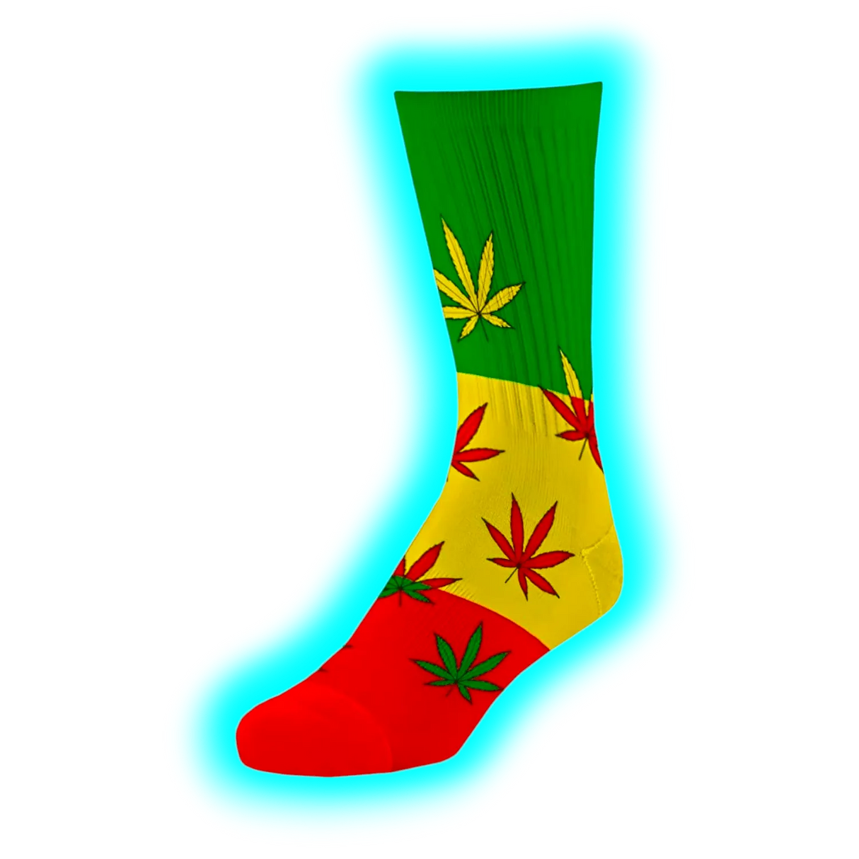Long Socks Size 40-45 Rasta Colour Leaves