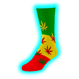 Long Socks Size 40-45 Rasta Colour Leaves