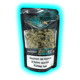 Luxury Plutonium (29% CBD, <1% THC). Detailansicht der Indoor-Verpackung mit Fokus auf Sorte und Inhaltsstoffe