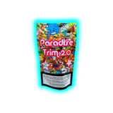 Bunte Verpackung mit Comic- und Graffiti-Motiven und der Aufschrift 'Paradise Trim 2.0' sowie Warnhinweis in mehreren Sprachen