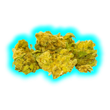 Nahaufnahme mehrerer getrockneter Cannabisblüten mit sichtbaren Trichomen