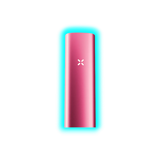 Schlankes, zylindrisches Gerät in Pink mit einem leuchtenden X-Symbol in der Mitte
