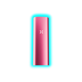 Schlankes, zylindrisches Gerät in Pink mit einem leuchtenden X-Symbol in der Mitte