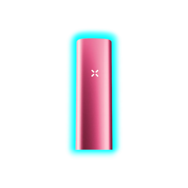 Schlankes, zylindrisches Gerät in Pink mit einem leuchtenden X-Symbol in der Mitte