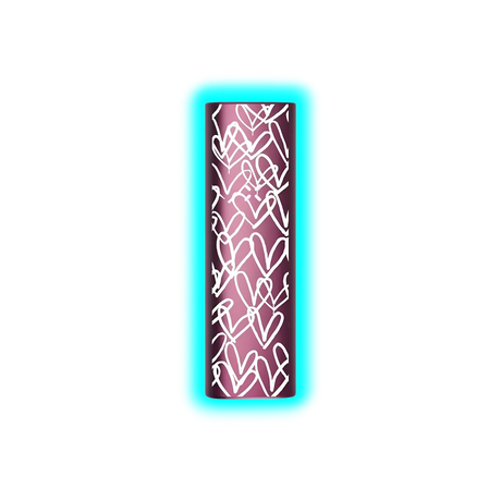 Zylindrische Duftkerze in dunklem Violett mit weißem, abstraktem Herzmuster