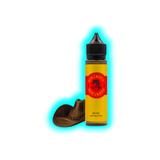 Flasche mit schwarzem Verschluss und gelbem Etikett mit rotem Logo und Text neben braunem Cowboyhut