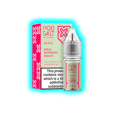Flasche und Verpackung von Pod Salt Nexus Fresh Raspberry Mojito Nikotinsalz mit Warnhinweis