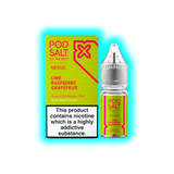Flasche und Verpackung von Pod Salt Nexus mit Geschmack Lime Raspberry Grapefruit und 10 mg/ml Nikotin