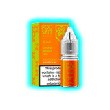 Flasche und Verpackung von Pod Salt Nexus mit Orange-Mango-Limetten-Geschmack und Warnhinweis zu Nikotin