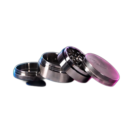 RAW Stainless Steel Grinder with Magnet and Sifter 4parts 50mm in der Frontansicht
