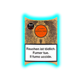 Verpackung für CBD-Blüten der Sorte Arancia Tonic mit Hinweis "Rauchen ist tödlich" in Deutsch, Französisch und Italienisch sowie Angaben zu CBD- und THC-Gehalt und Preis.