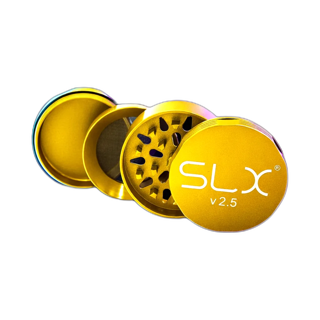 SLX Grinder V2.5 Yellow Gold 62mm von hinten fotografiert (Rückansicht)