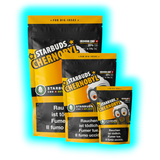 Starbuds Chernobyl 10g Indoor Ersatzprodukt Detail der Rückseite mit gesetzlichen Warnhinweisen und Laborwerten