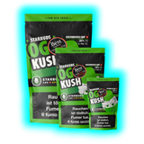 Nahaufnahme der 10g OG Kush Verpackung mit Fokus auf das Greenhouse-Label und die gesetzliche Deklaration.