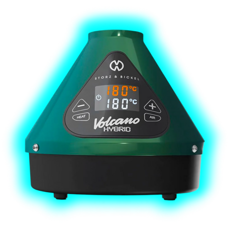 Grüner Storz & Bickel Volcano Hybrid Verdampfer mit digitalem Display und Bedientasten