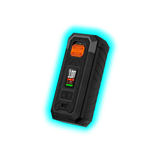Schwarzes, kantiges elektronisches Gerät mit farbigem Display und orangem Knopf mit der Aufschrift 'ARMOUR'