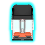 Pod mit schwarzem Mundstück und transparentem Tank mit orangefarbenem Element im Inneren
