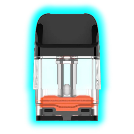 Pod mit schwarzem Mundstück und transparentem Tank mit orangefarbenem Element im Inneren