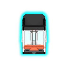 Pod mit schwarzem Mundstück und transparentem Tank mit orangefarbenem Element im Inneren