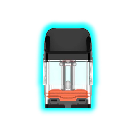 Pod mit schwarzem Mundstück und transparentem Tank mit orangefarbenem Element im Inneren