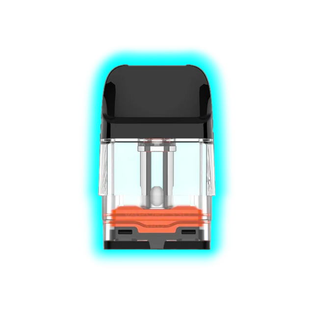 Pod mit schwarzem Mundstück und transparentem Tank mit orangefarbenem Element im Inneren