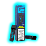 Zwei schwarze E-Zigaretten mit blauer Aufschrift 'wyld' neben einer Verpackung mit der Aufschrift 'DUO POD BLUEBERRY' und Warnhinweisen in mehreren Sprachen