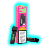 Zwei schwarze E-Zigaretten mit grünem Schriftzug "wyld" neben einer pinken Verpackung mit der Aufschrift "DUO POD PINK LEMONADE"